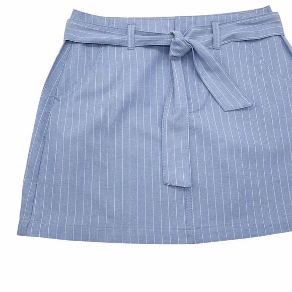Sky and Sparrow Blue w/ White Pin Stripe Chambray Mini Skirt Junior 3 - Picture 3 of 12